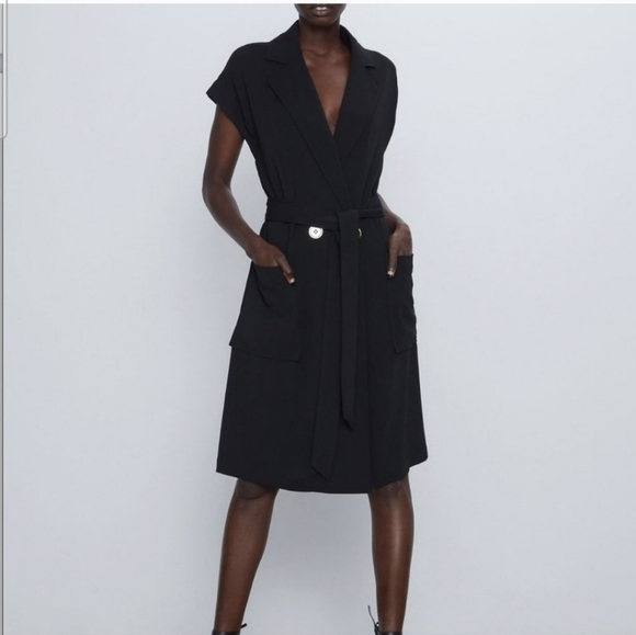 ZARA Suit Style Double Button Midi Dress In Black. Size XS NWOT - Picture 1 of 16
